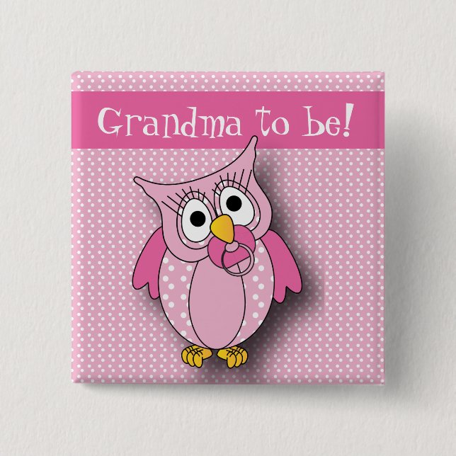 Pink Polka Dot Owl | Baby Shower Theme 15 Cm Square Badge (Front)
