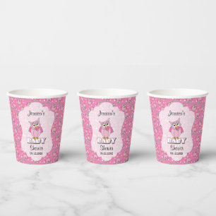 Pink Polka Dot Owl Baby Shower Theme Paper Cups