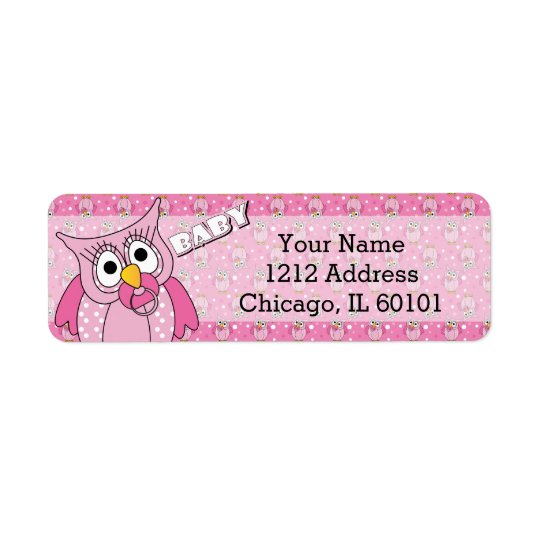 Pink Polka Dot Owl Baby Shower Theme Return Address Label