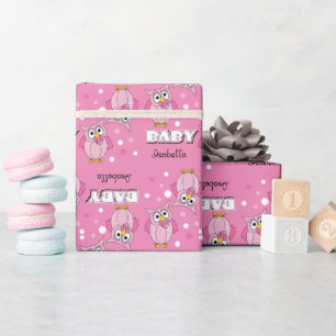 Pink Polka Dot Owl Baby Shower Theme Wrapping Paper