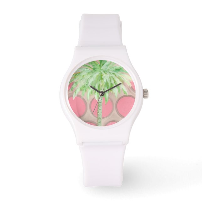 Pink Polka Dot Palm Tree Watch (Front)
