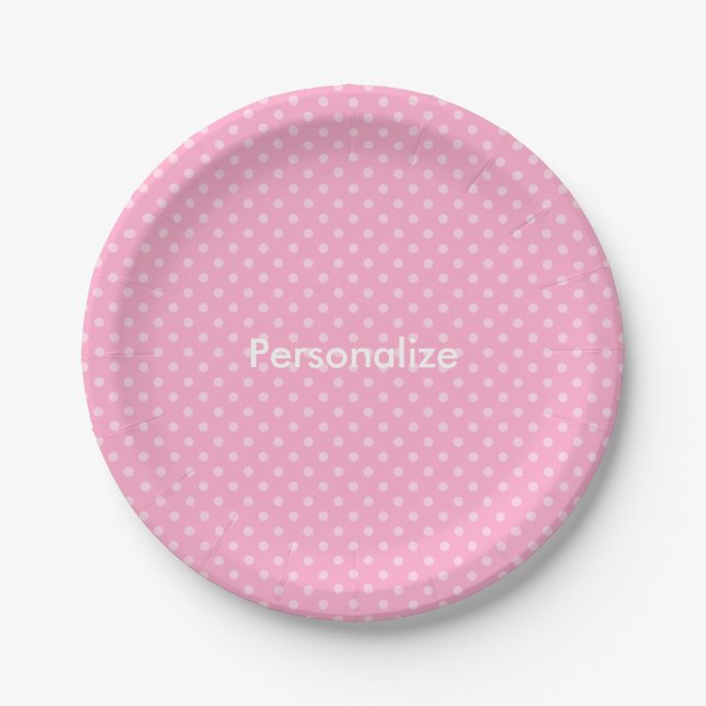 Pink polka dot paper plates | Cute party supplies (Front)