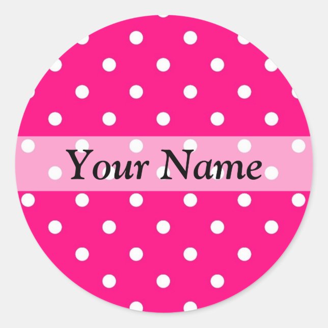 Pink polka dot pattern classic round sticker (Front)