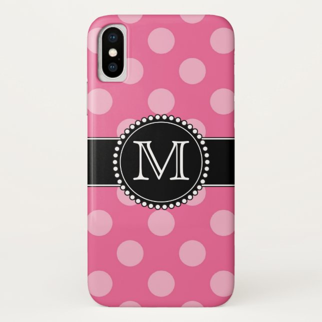 Pink Polka Dot Pattern Monogrammed Case-Mate iPhone Case (Back)