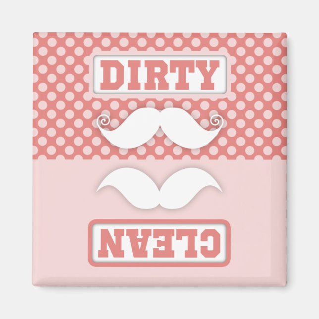 Pink Polka Dot Pattern Moustache Clean Dirty Magnet (Front)