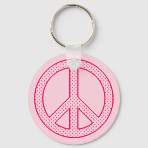 Pink Polka Dot Peace Key Ring