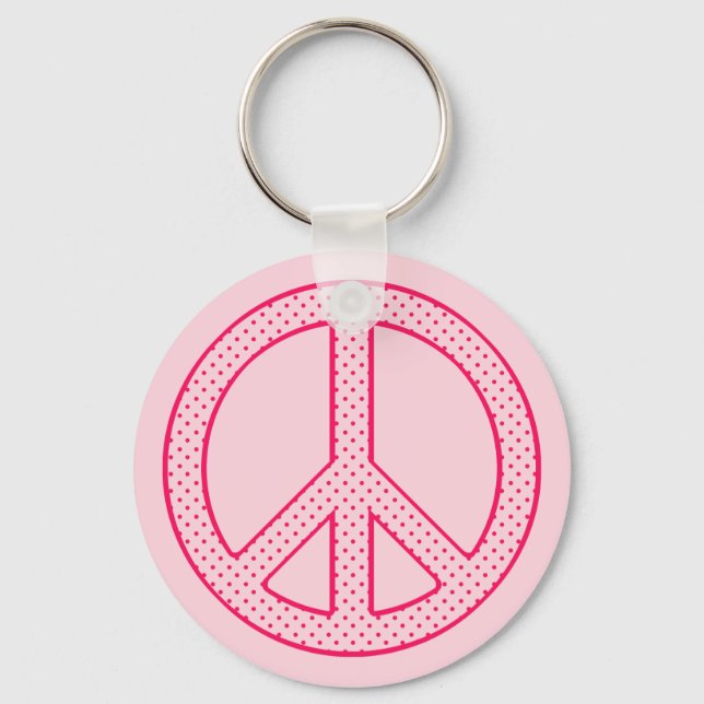 Pink Polka Dot Peace Key Ring (Front)