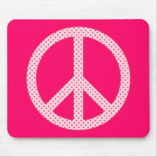 Pink Polka Dot Peace Mouse Mat
