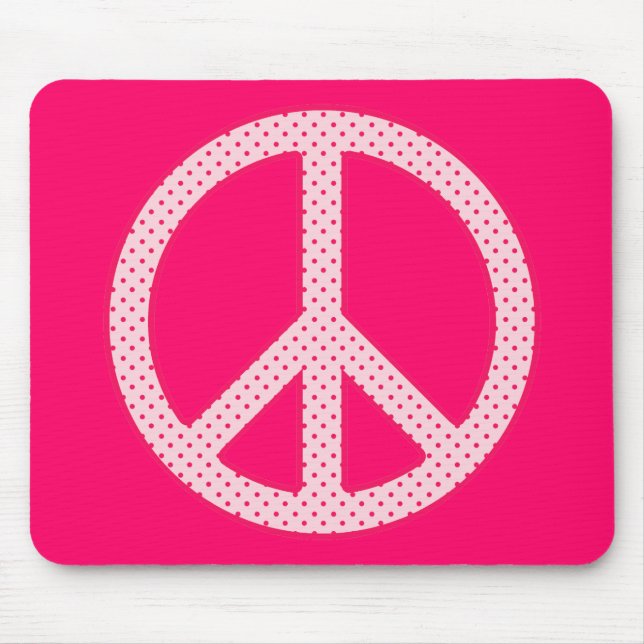 Pink Polka Dot Peace Mouse Mat (Front)