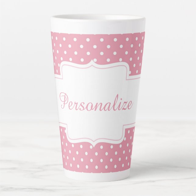 Pink Polka Dot Personalise Latte Mug (Front)