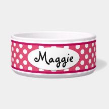 Pink Polka Dot Personalised Ceramic Dog Bowl
