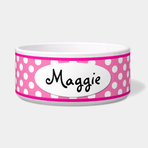 Pink Polka Dot Personalised Small Dog Bowl