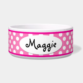 Pink Polka Dot Personalised Small Dog Bowl