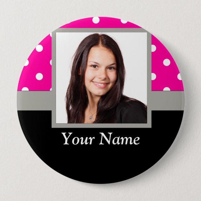 Pink Polka dot photo template 10 Cm Round Badge (Front)