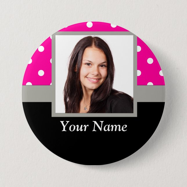 Pink Polka dot photo template 7.5 Cm Round Badge (Front)