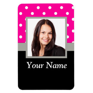 Pink Polka dot photo template Magnet