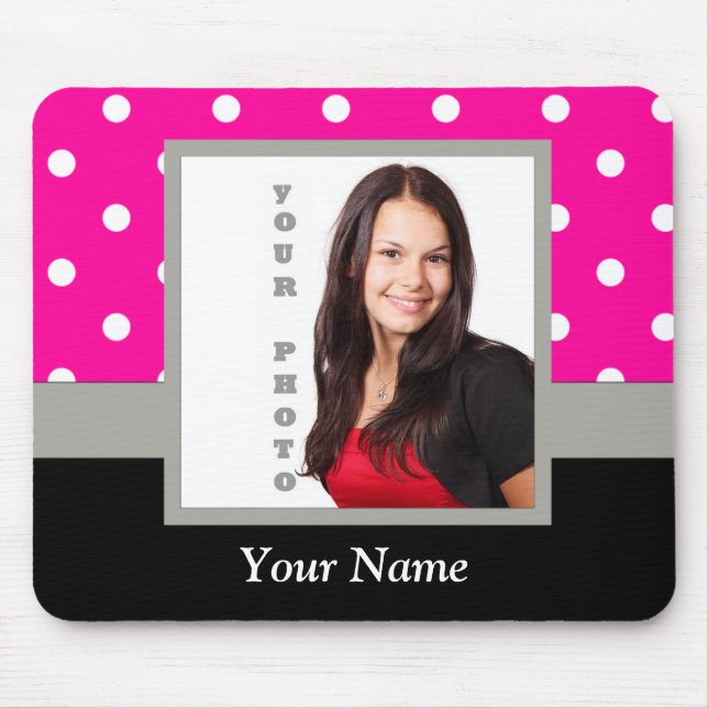 Pink Polka dot photo template Mouse Mat (Front)