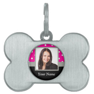 Pink Polka dot photo template Pet ID Tag