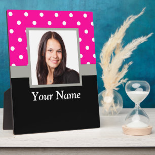 Pink Polka dot photo template Plaque
