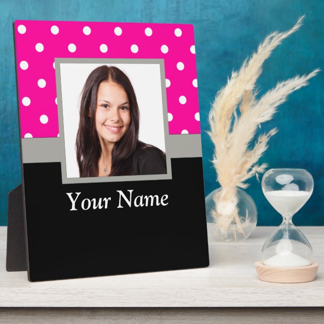 Pink Polka dot photo template Plaque (Side)