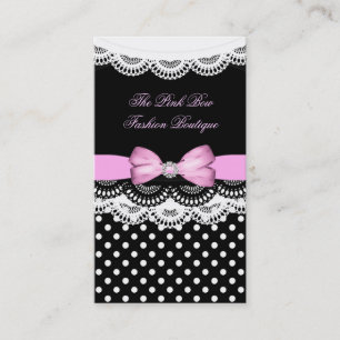 Pink Polka Dot Pink Black Lace White Diamond Bow Business Card