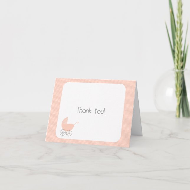 Pink Polka Dot Pram Thank You Card (Front)