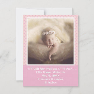 Pink Polka Dot Precious Pearl Baby Girl Announcement