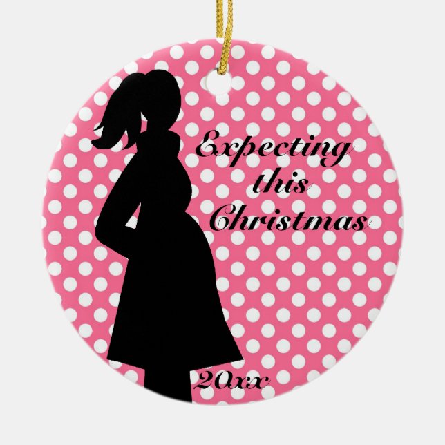 Pink Polka Dot Pregnancy Ornament (Front)