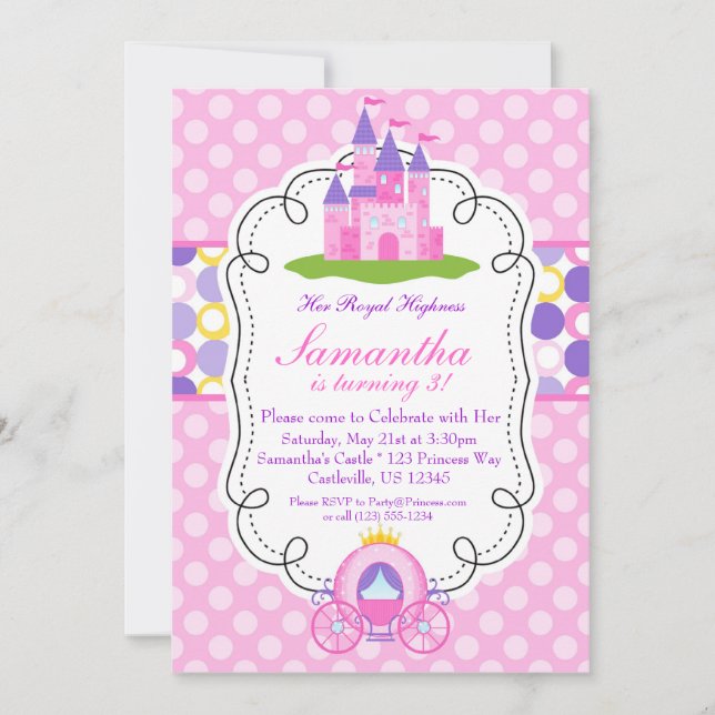 Pink Polka Dot Princess Birthday Party Invitation (Front)