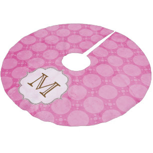 Pink Polka Dot Print Monogram Initial Tree Skirt
