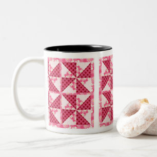 Pink Polka Dot Quilt Look Two-Tone Coffee Mug