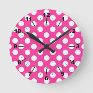 Pink Polka Dot Round Clock