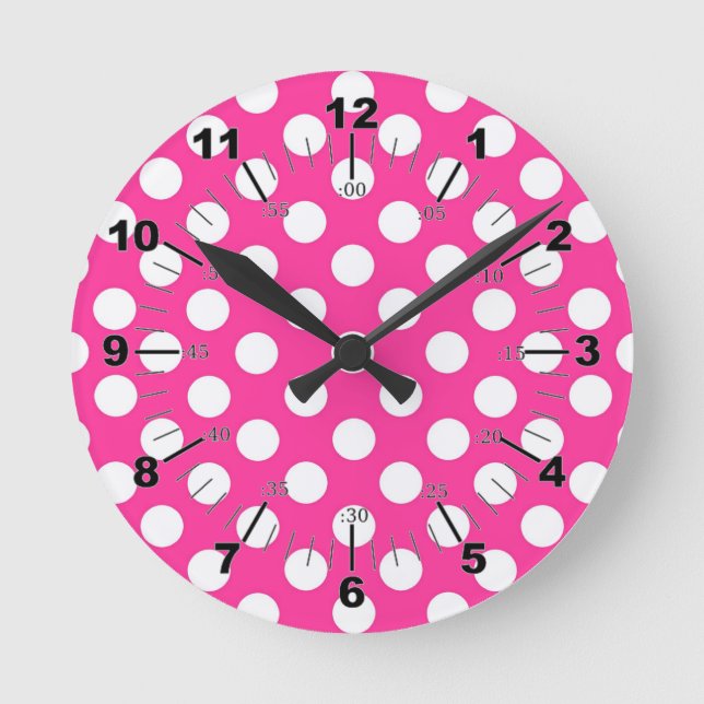Pink Polka Dot Round Clock (Front)