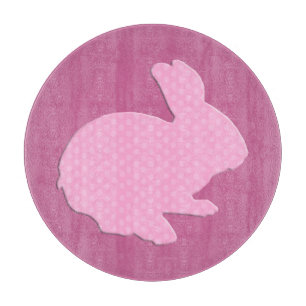 Pink Polka Dot Silhouette Bunny Cutting Board
