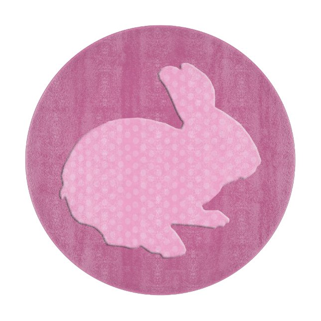 Pink Polka Dot Silhouette Bunny Cutting Board (Front)