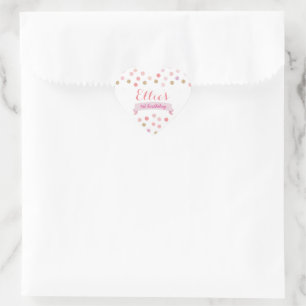 Pink polka dot sticker, baby shower heart sticker