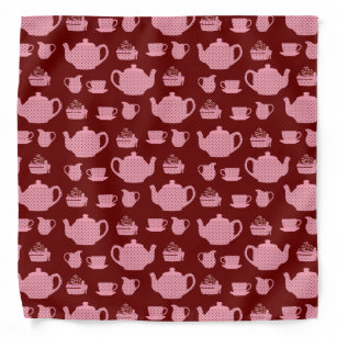 Pink Polka Dot Tea Set on Burgundy Pattern Bandana