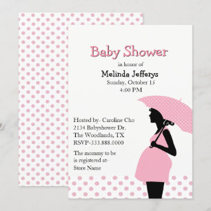 Pink Polka Dot Umbrella Baby Shower Invitation