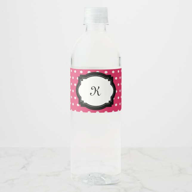 Pink Polka Dot Water Bottle Label (Front)
