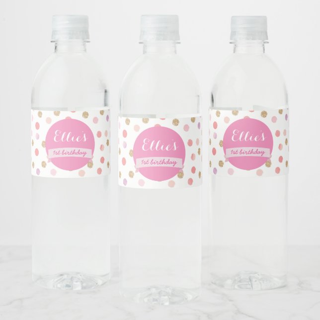 Pink Polka dot water bottle label, baby shower Water Bottle Label (Bottles)