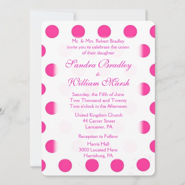 Pink Polka Dot Wedding Invitation (Front)