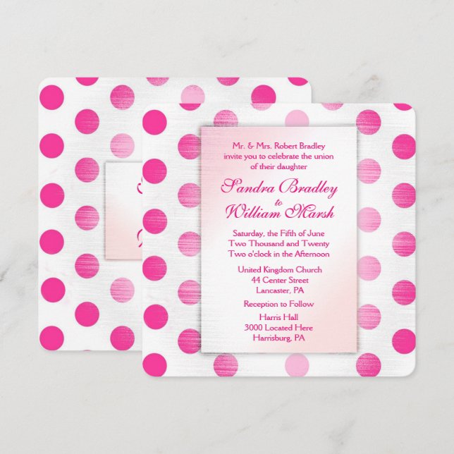 Pink Polka Dot Wedding Invitation (Front/Back)
