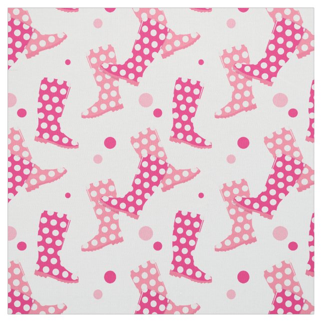 Pink Polka Dot Wellington Boot Pattern Fabric (Swatch)