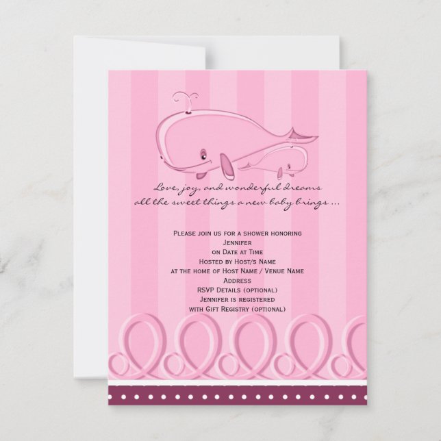 Pink Polka Dot Whale Baby Shower Invitation (Front)