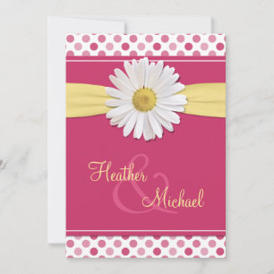 Pink Polka Dot White Daisy Wedding Invitation