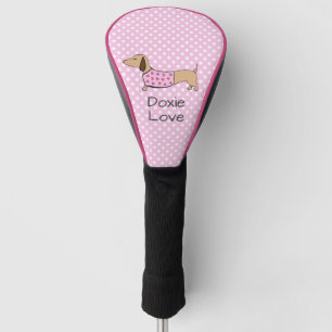 Pink Polka Dot Wiener Dog Love Golfer Gift Golf Head Cover