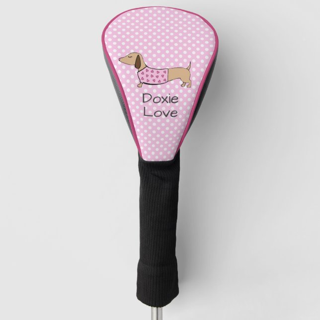 Pink Polka Dot Wiener Dog Love Golfer Gift Golf Head Cover (Front)