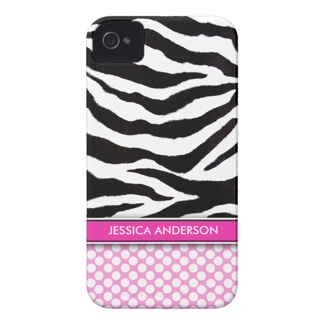 Pink Polka Dot Zebra Stripe iPhone 4 Case-Mate Case (Back)