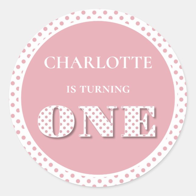 Pink Polka Dots 1st Birthday Classic Round Sticker (Front)