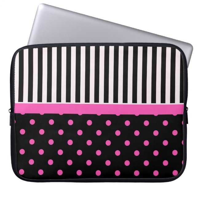 pink polka dots and B&W strips Laptop Sleeve (Front)